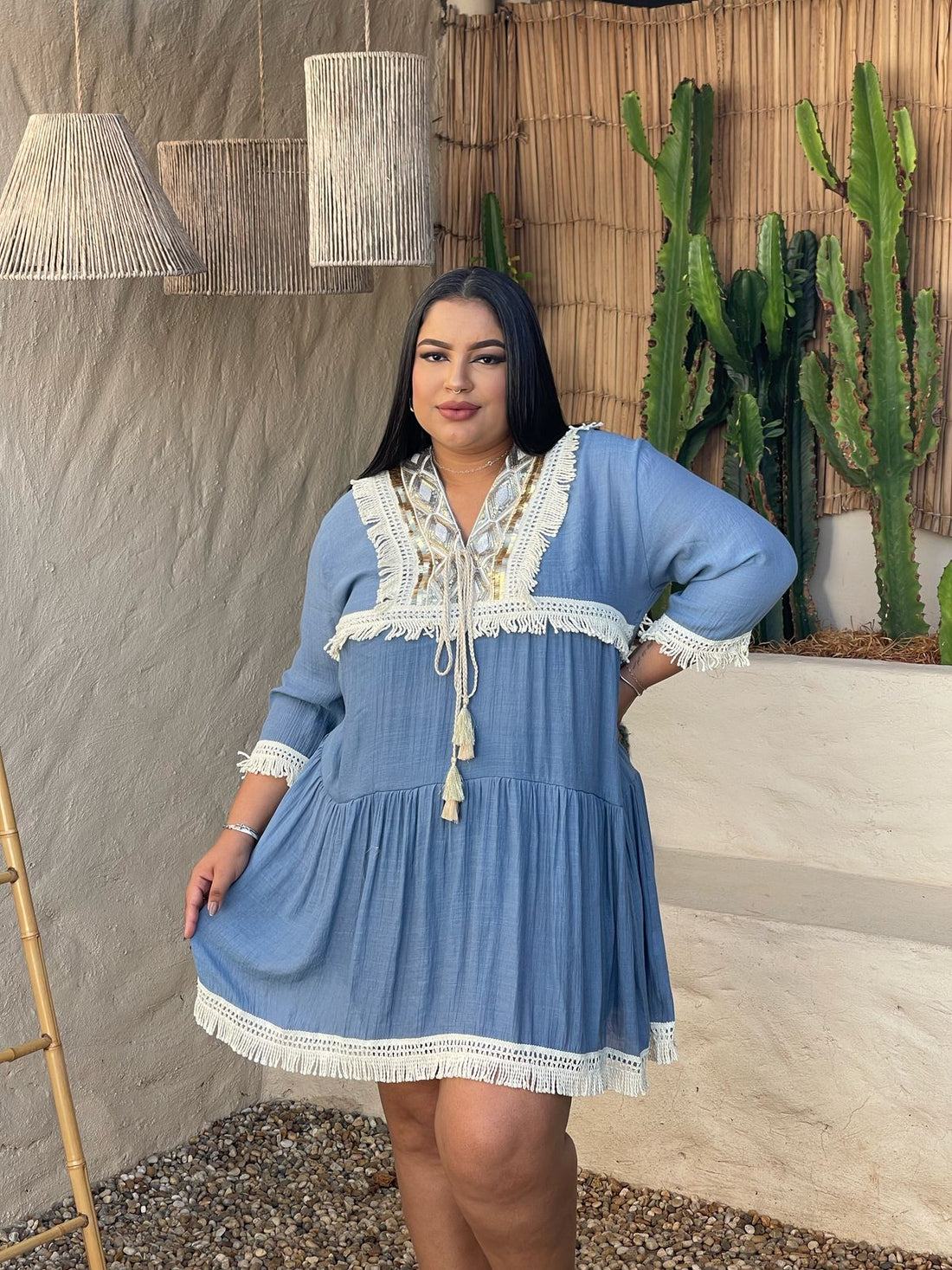 VESTIDO BATA BOHO SCHARON AZUL